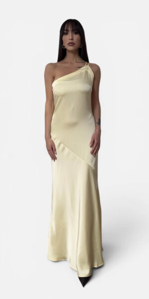 VESTITO MAXI IN RASO COLOR GIALLO