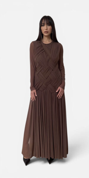 VESTITO MAXI DETTAGLIO INTRECCIO COLOR MOKA